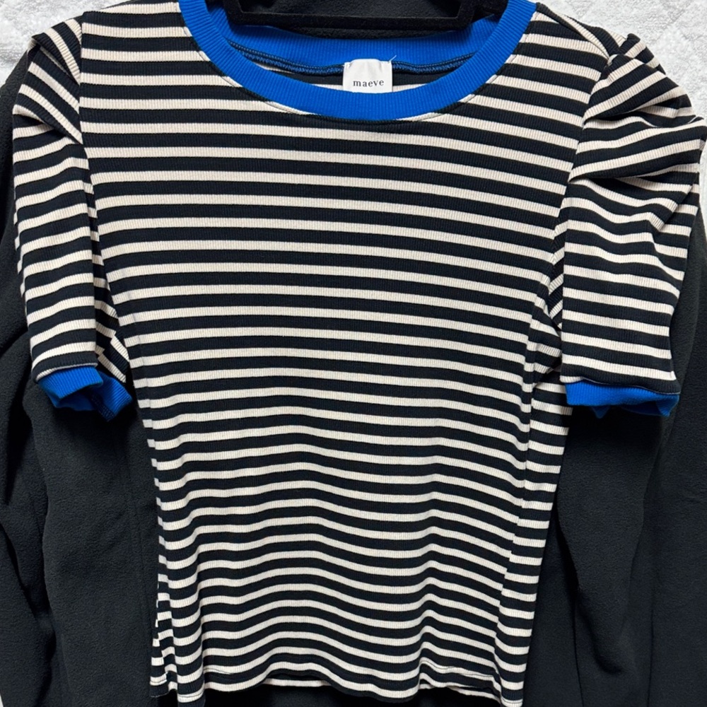 Maeve Black and White Striped Tee with Blue Accents - Picture 5 of 5